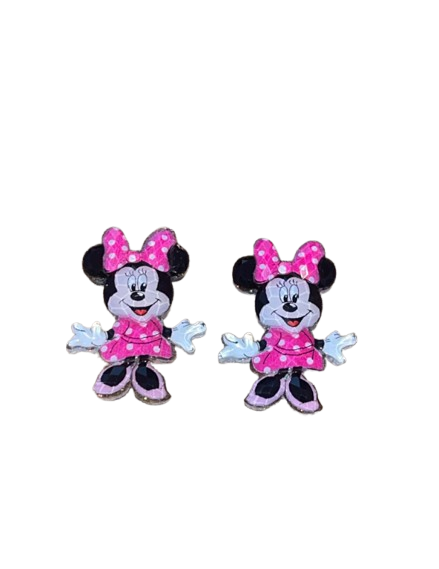 Minnie Mouse Pink Glitter Dangle Earrings