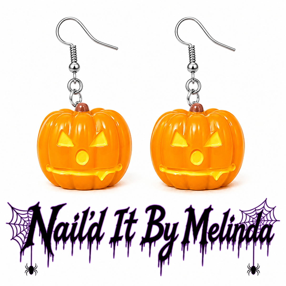 One tooth jack-o'-lantern Halloween dangle earrings - Nail'd It By Melinda