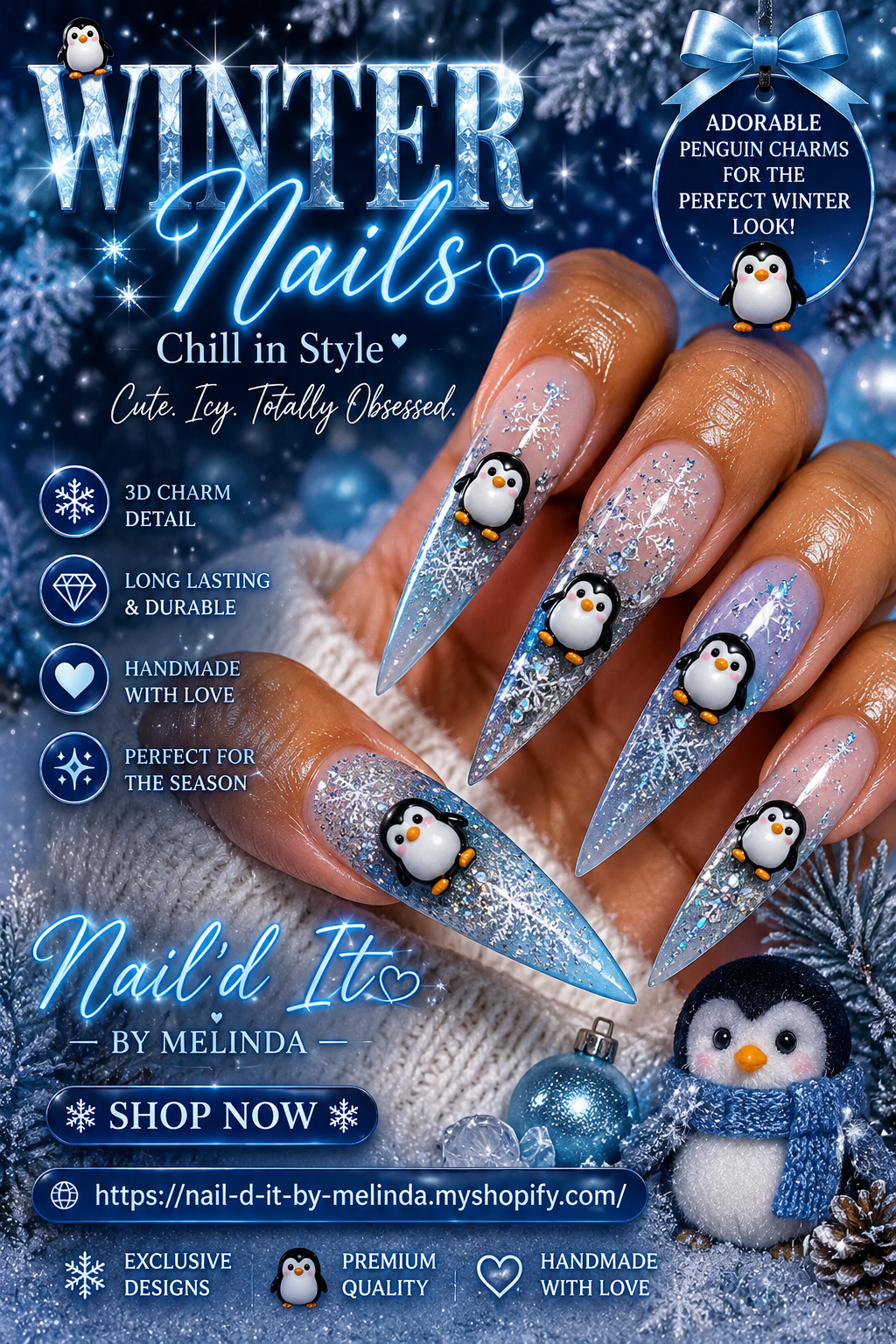 Penguin Chill – Winter 3D Nail Charms