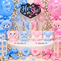 He or She? pink & blue mismatched angel elephant earrings – gender reveal party mockup