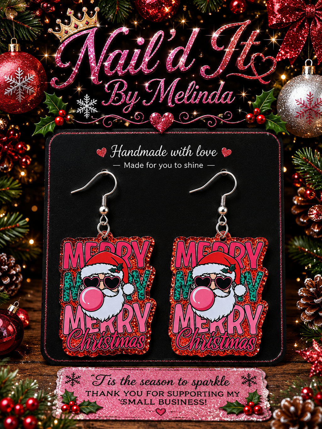 Bubblegum Santa Christmas Earrings – Sassy Holiday Statement Jewelry