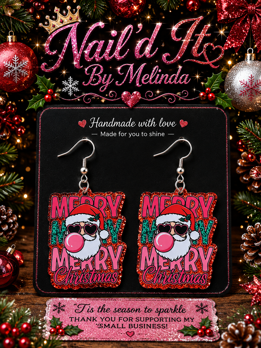 Bubblegum Santa Christmas Earrings – Sassy Holiday Statement Jewelry