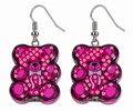 Pink teddy bear designer-inspired dangle earrings – product close-up on white background