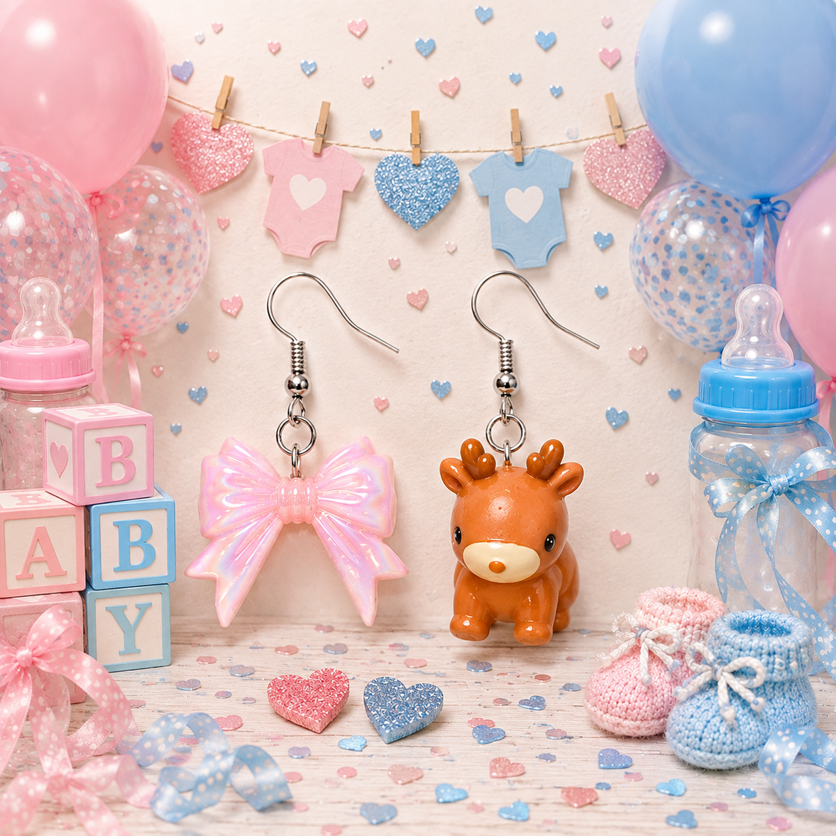 Bows Or Bucks pink bow and deer earrings – gender reveal baby shower