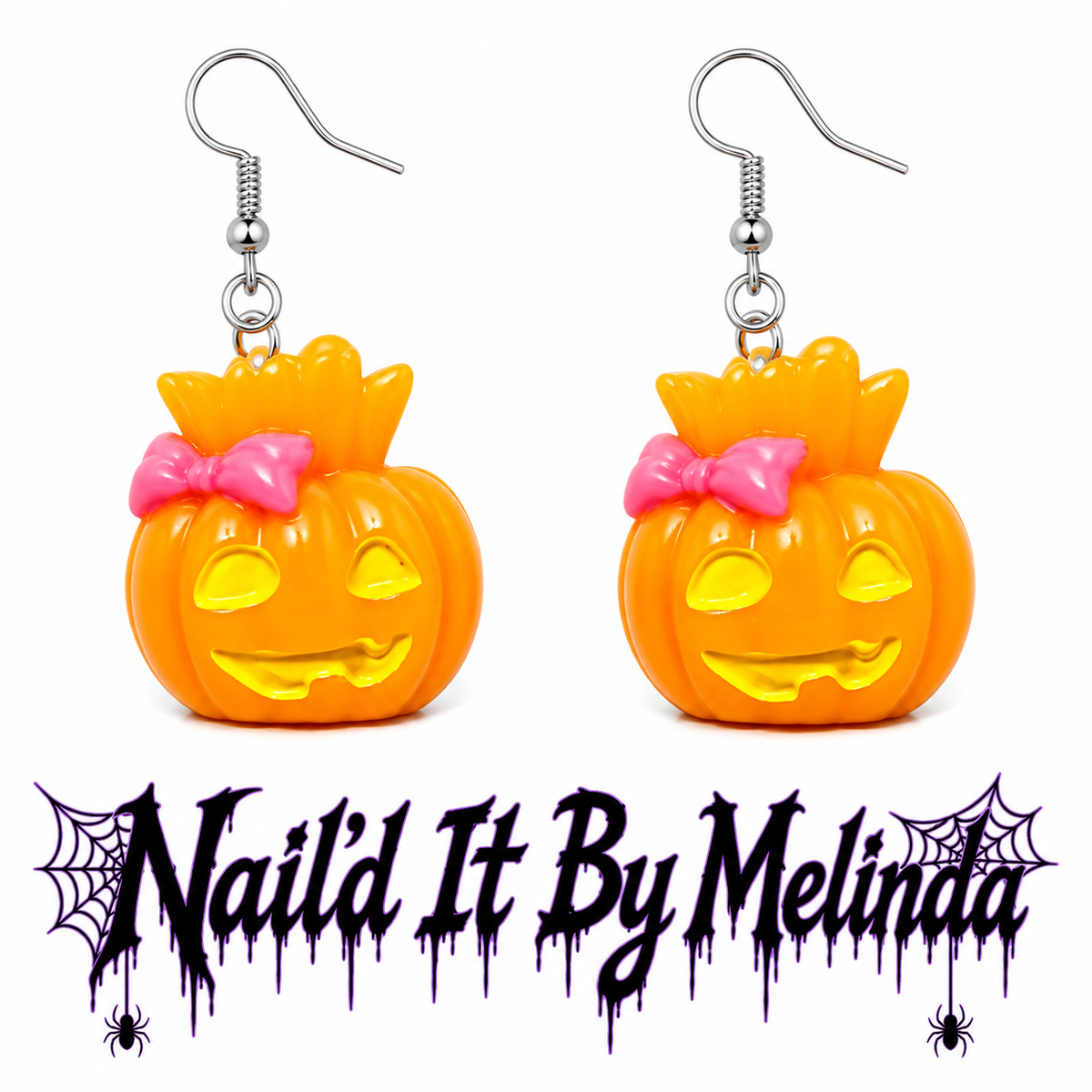 Pink bow girl pumpkin Halloween dangle earrings - Nail'd It By Melinda