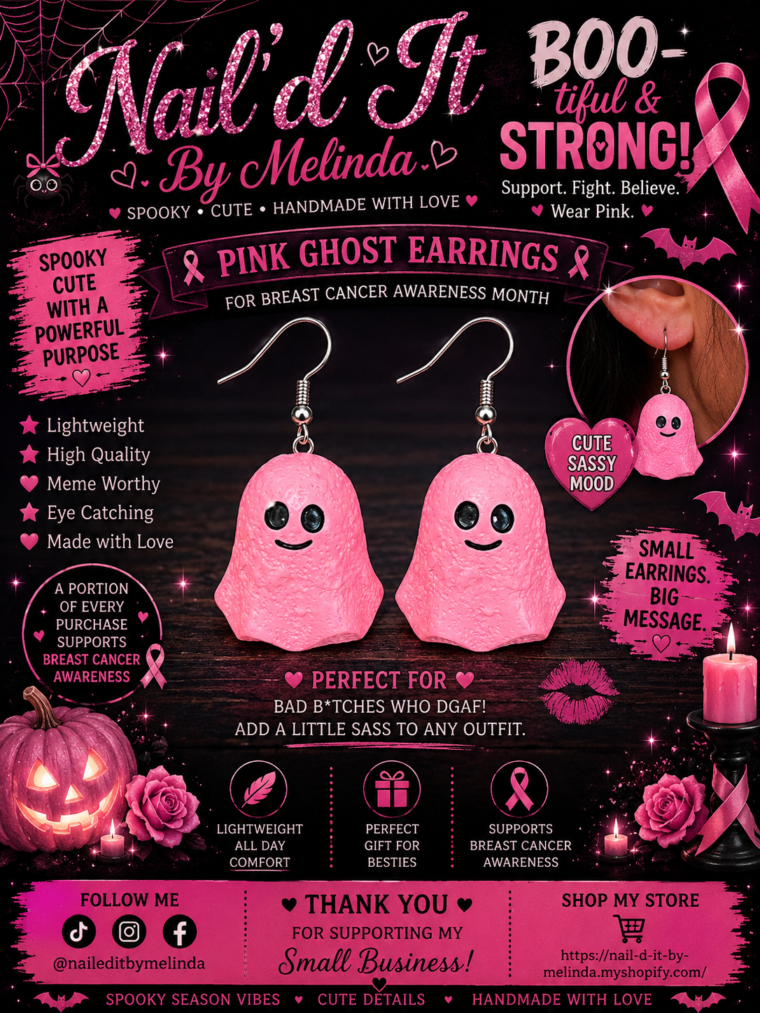 Pink Ghost Earrings - Breast Cancer Awareness product graphic