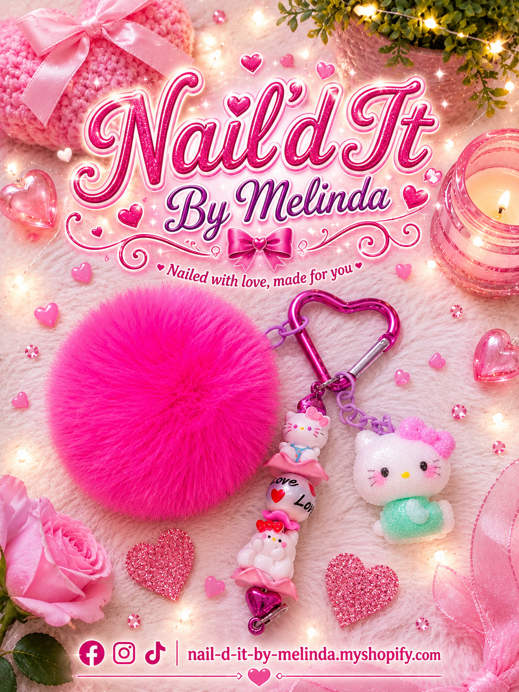 Hello Kitty Pink Addict Keychain - Nail'd It By Melinda