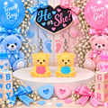 Bouquets & Bears mismatched gender reveal teddy bear earrings – He or She party mockup