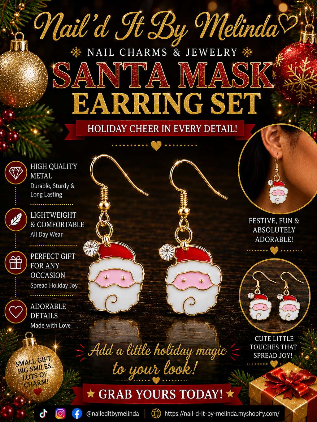 Santa's Pink Christmas Sparkle Earrings – Glam Holiday Jewelry