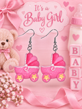 It's a Baby Girl Pink Baby Stroller Dangle Earrings by Nail'd It By Melinda