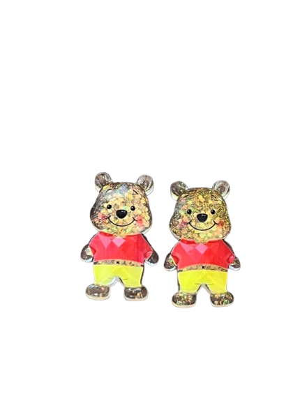 Winnie the Pooh Gold Glitter Dangle Earrings - stud view