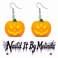 Jack-o'-Lantern pumpkin dangle earrings - silver fish hook - Nail'd It By Melinda