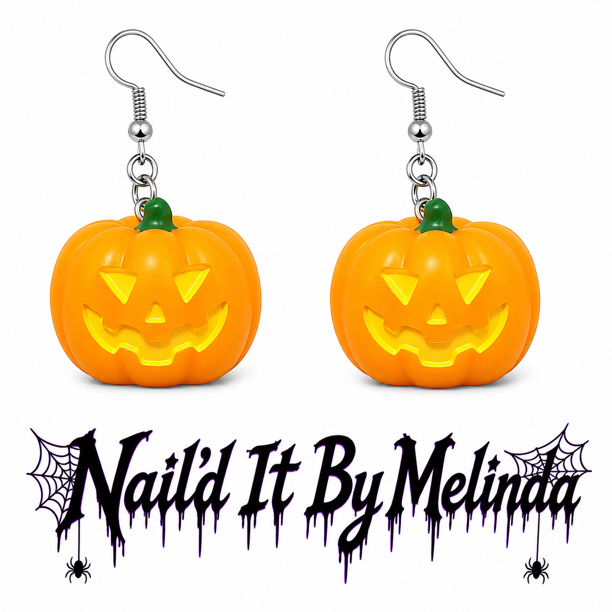 Jack-o'-Lantern pumpkin dangle earrings - silver fish hook - Nail'd It By Melinda