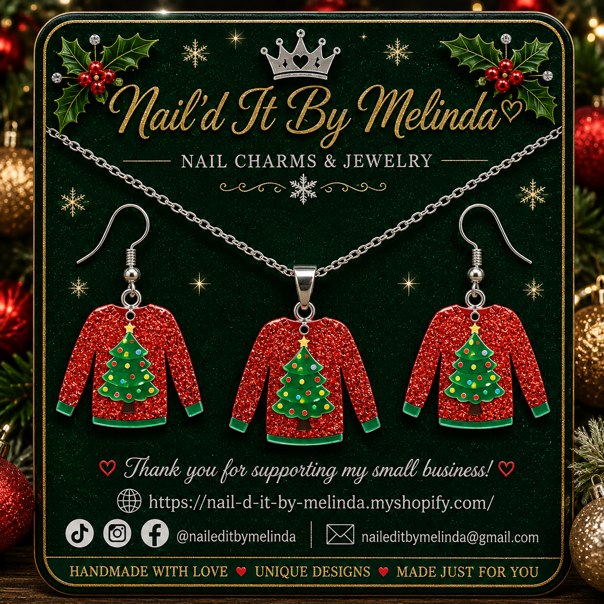 Christmas Sweater Necklace & Earring Set – Festive Holiday Jewelry