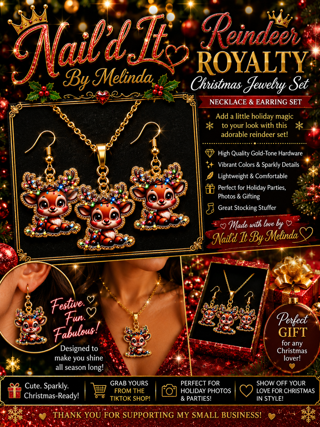 Reindeer Royalty Christmas Jewelry Set – Festive Holiday Jewelry