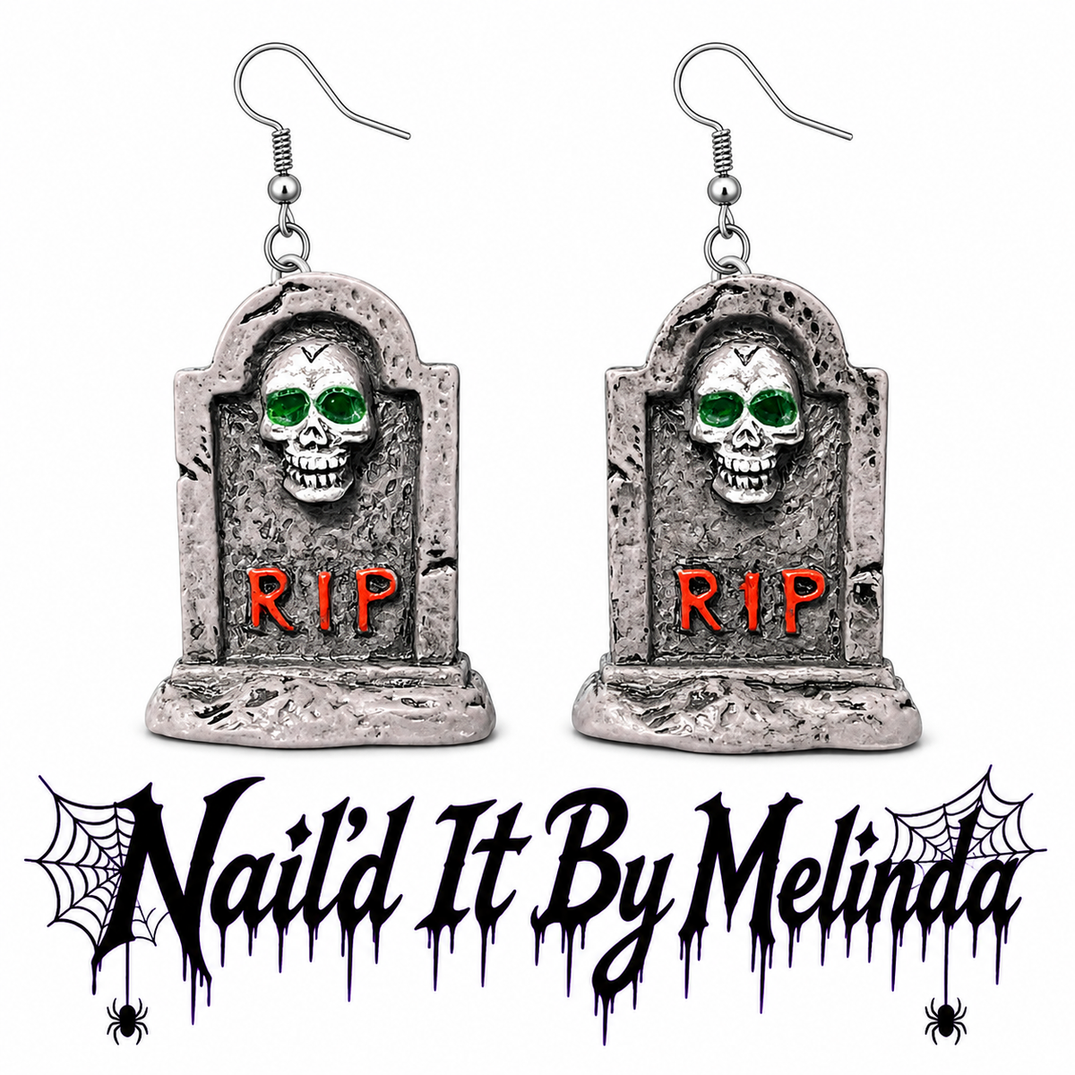 RIP Tombstone Halloween dangle earrings - silver fish hook - Nail'd It By Melinda