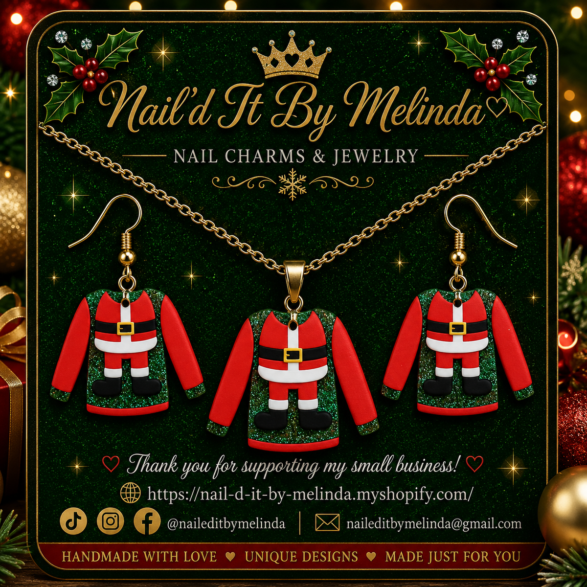 Christmas Sweater Necklace & Earring Set – Festive Holiday Jewelry