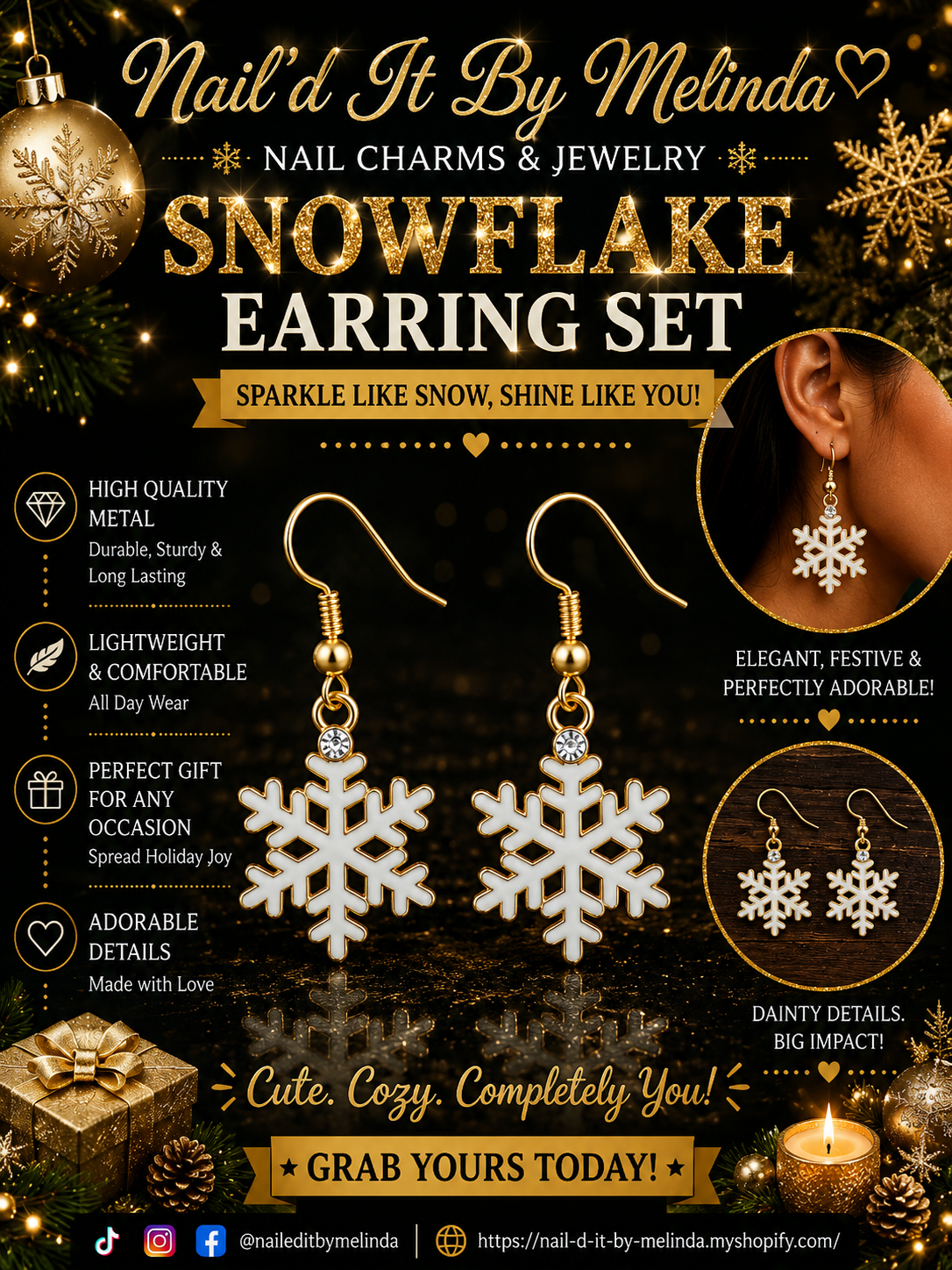 Winter Kiss Snowflake Earrings – Elegant Cold Weather Jewelry