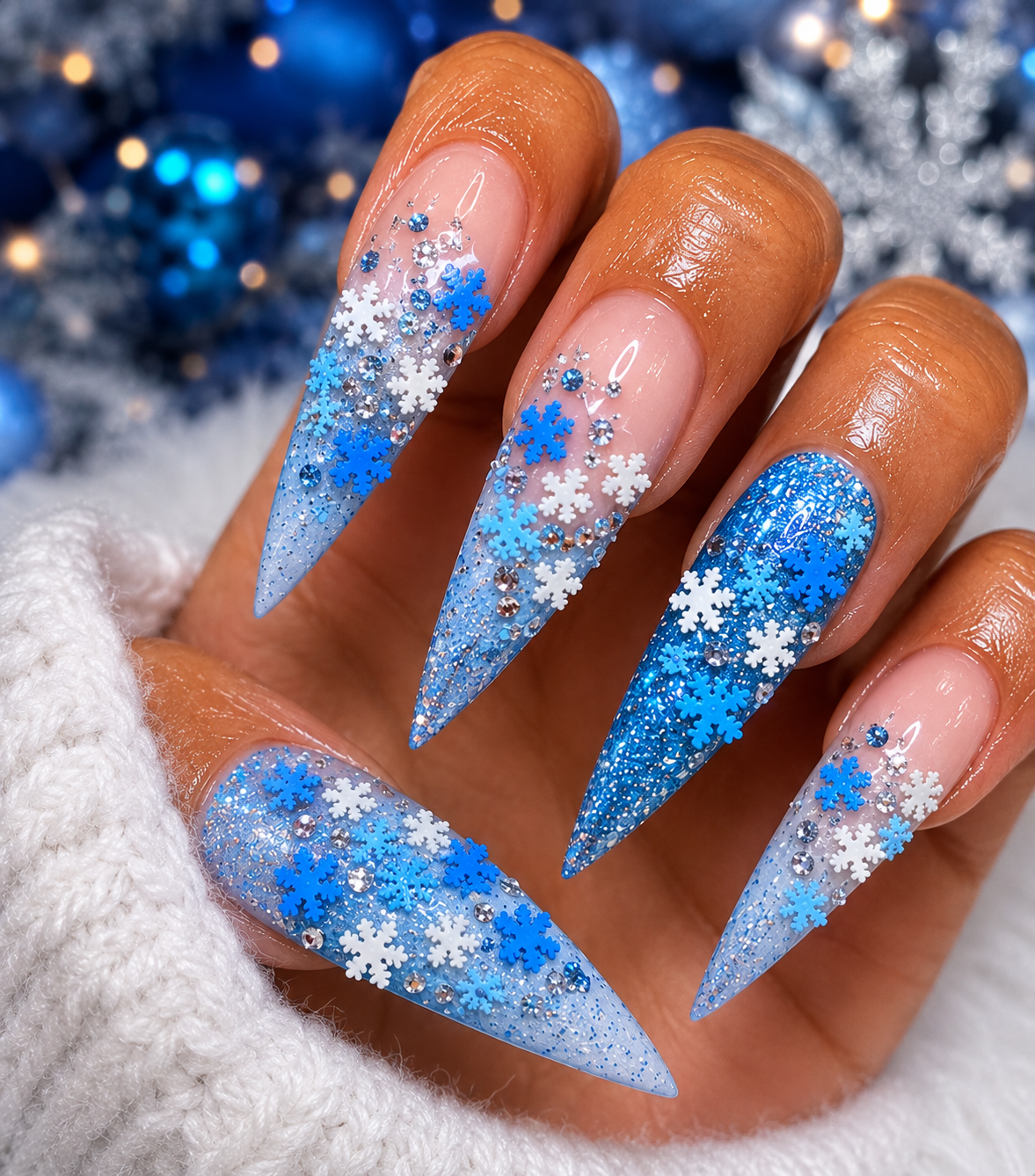 Winter Wonderland Snowflake Nail Charms – Blue & White Holiday Nail Art