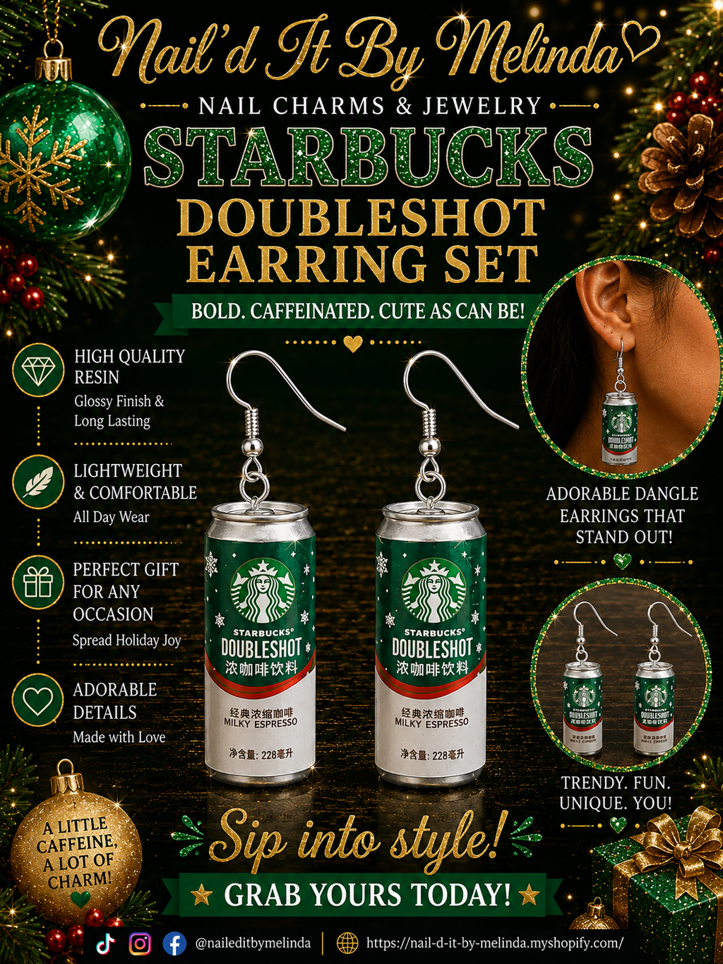Holiday Double Shot Coffee Can Earrings – Christmas Caffeine Cuties