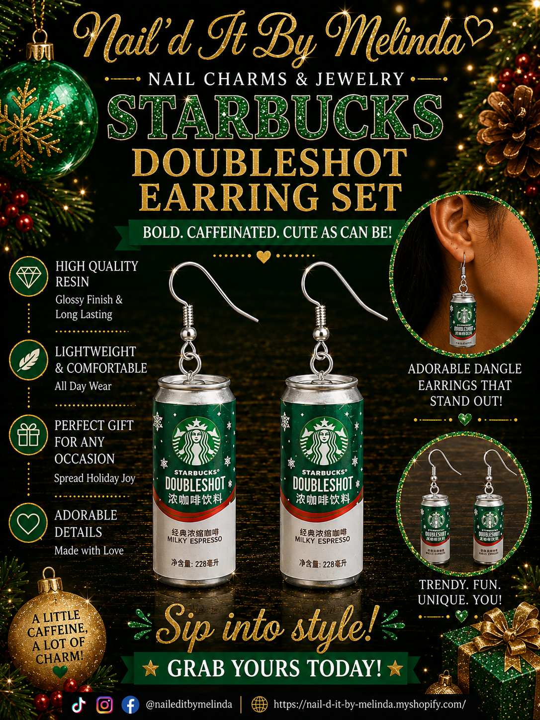 Holiday Double Shot Coffee Can Earrings – Christmas Caffeine Cuties