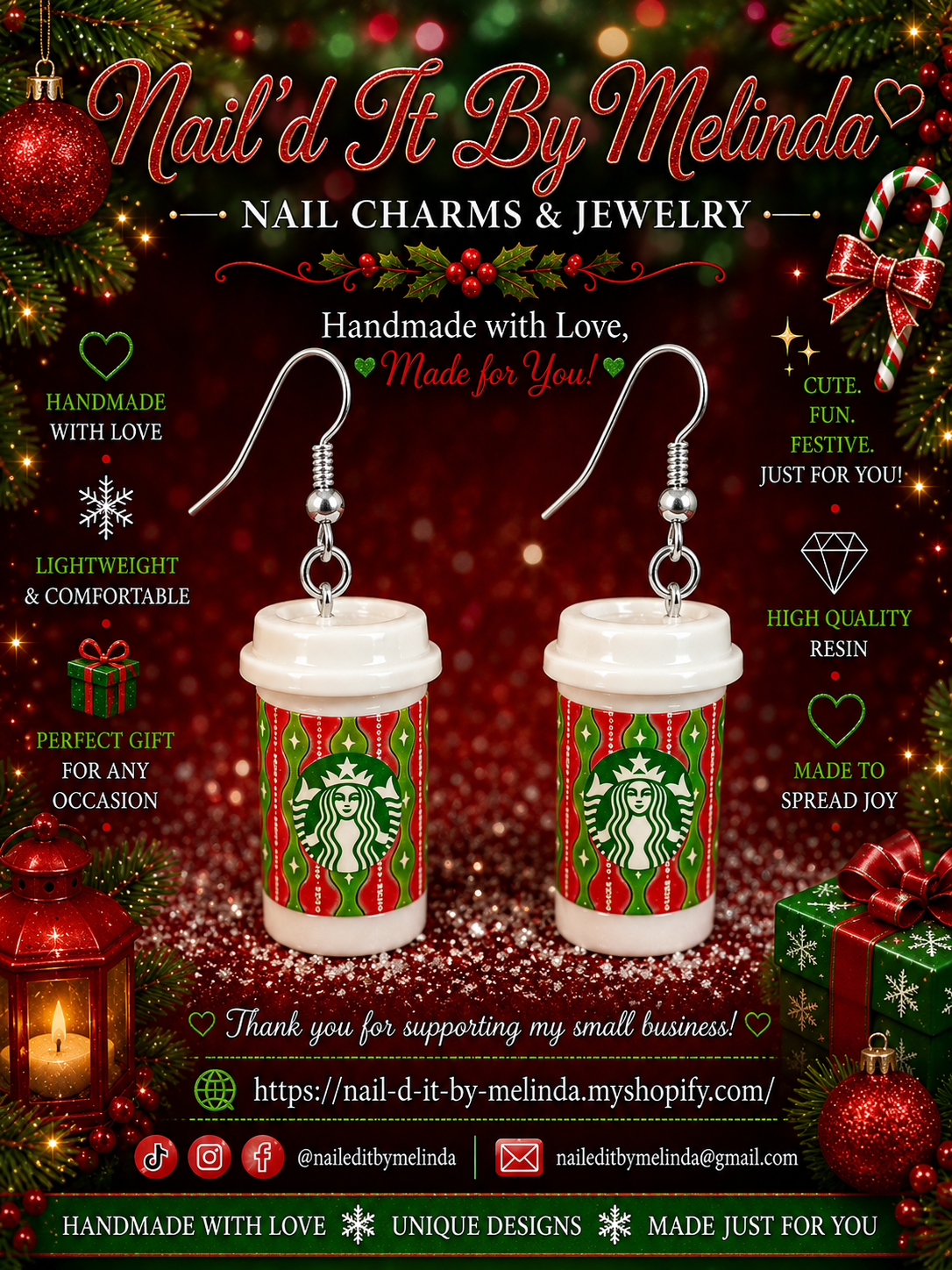 Holiday Cup Cheer Earrings – Festive Coffee Lover Jewelry