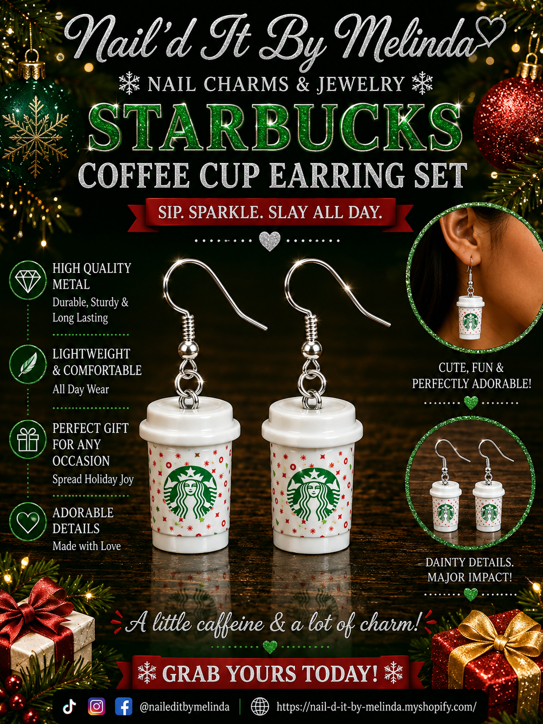 Christmas Coffee Cup Earrings – Festive Holiday Jewelry for Coffee Lovers
