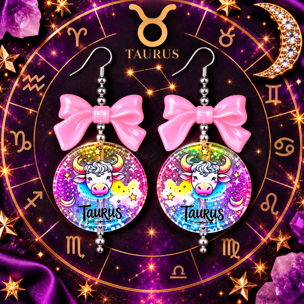 Written in the Stars – Zodiac Bow Earrings