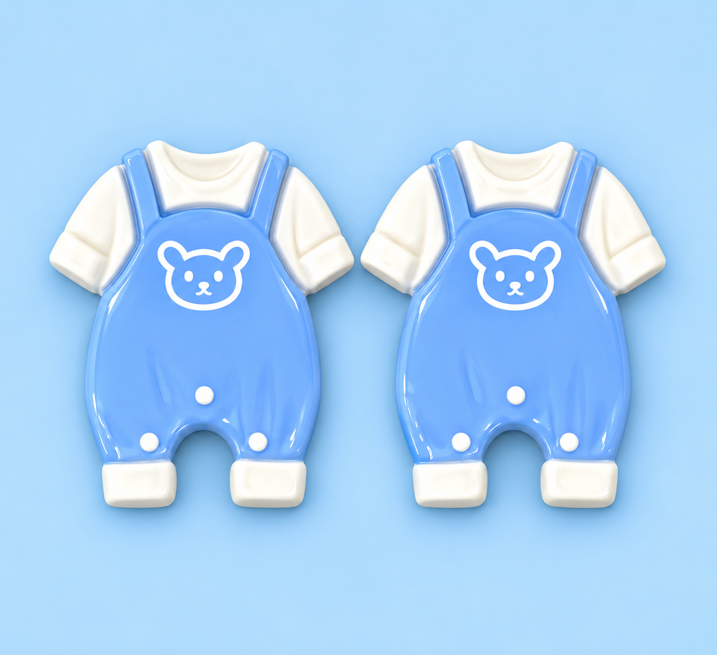 Bear Hugs baby boy blue overall romper earring charms close-up