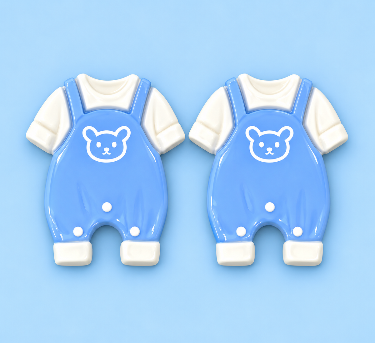 Bear Hugs baby boy blue overall romper earring charms close-up