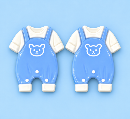 Bear Hugs baby boy blue overall romper earring charms close-up