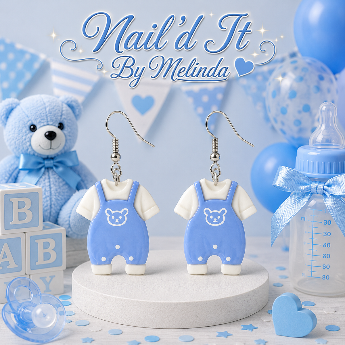 Bear Hugs baby boy overall earrings – Nail'd It By Melinda logo mockup