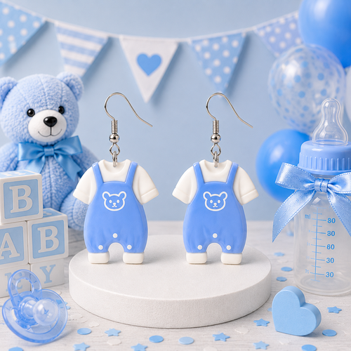 Bear Hugs baby boy overall earrings – baby shower styled mockup