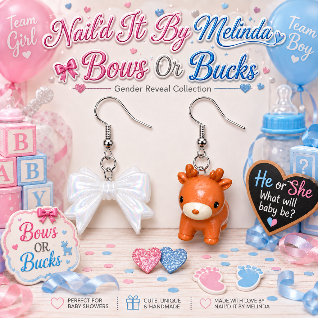 Bows Or Bucks white bow deer earrings – Nail'd It By Melinda logo