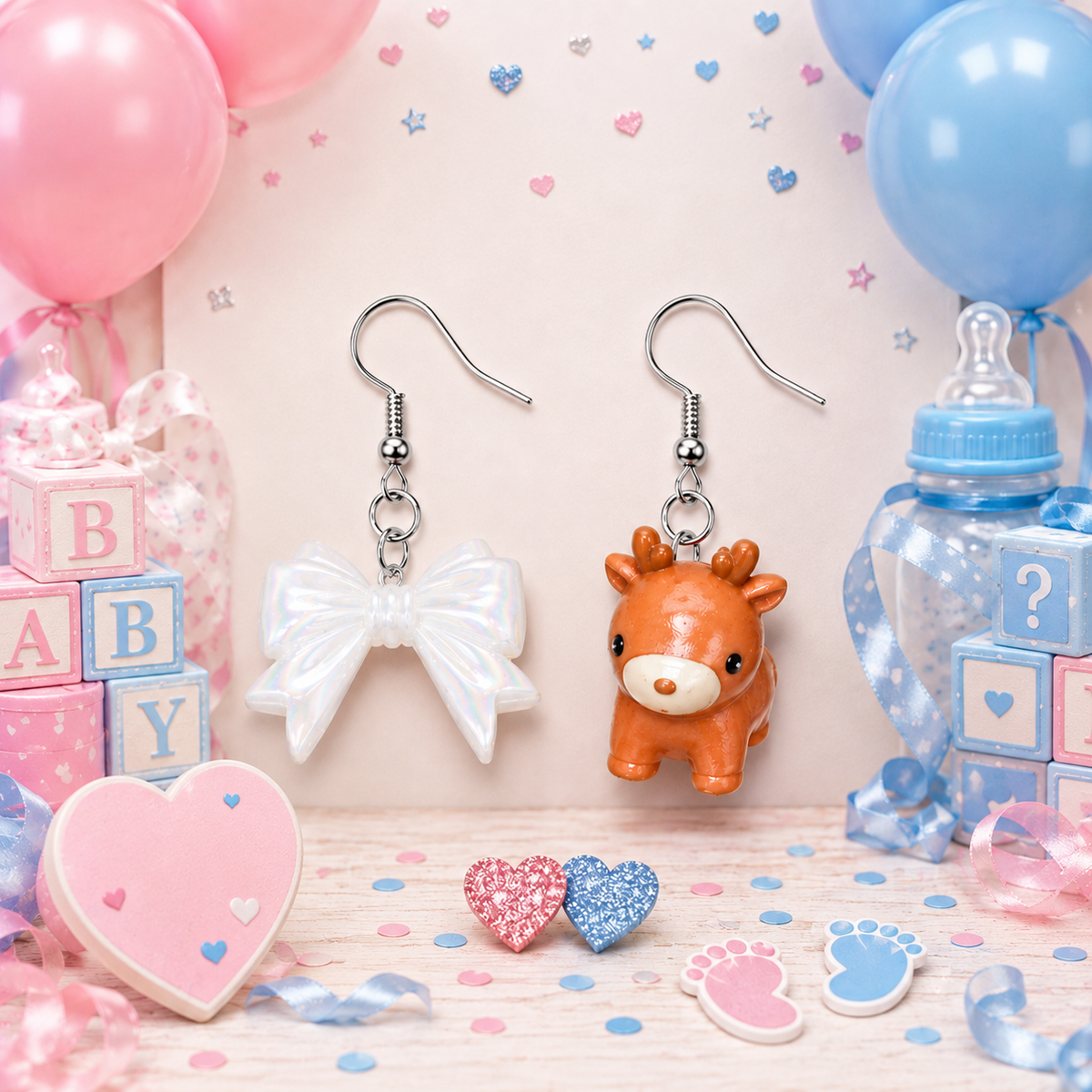 Bows Or Bucks white bow and deer earrings – gender reveal baby shower