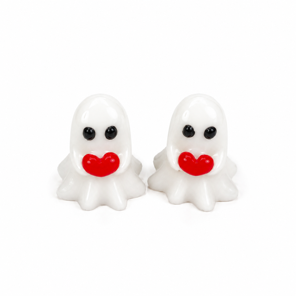 Ghost with Red Heart Dangle Earrings