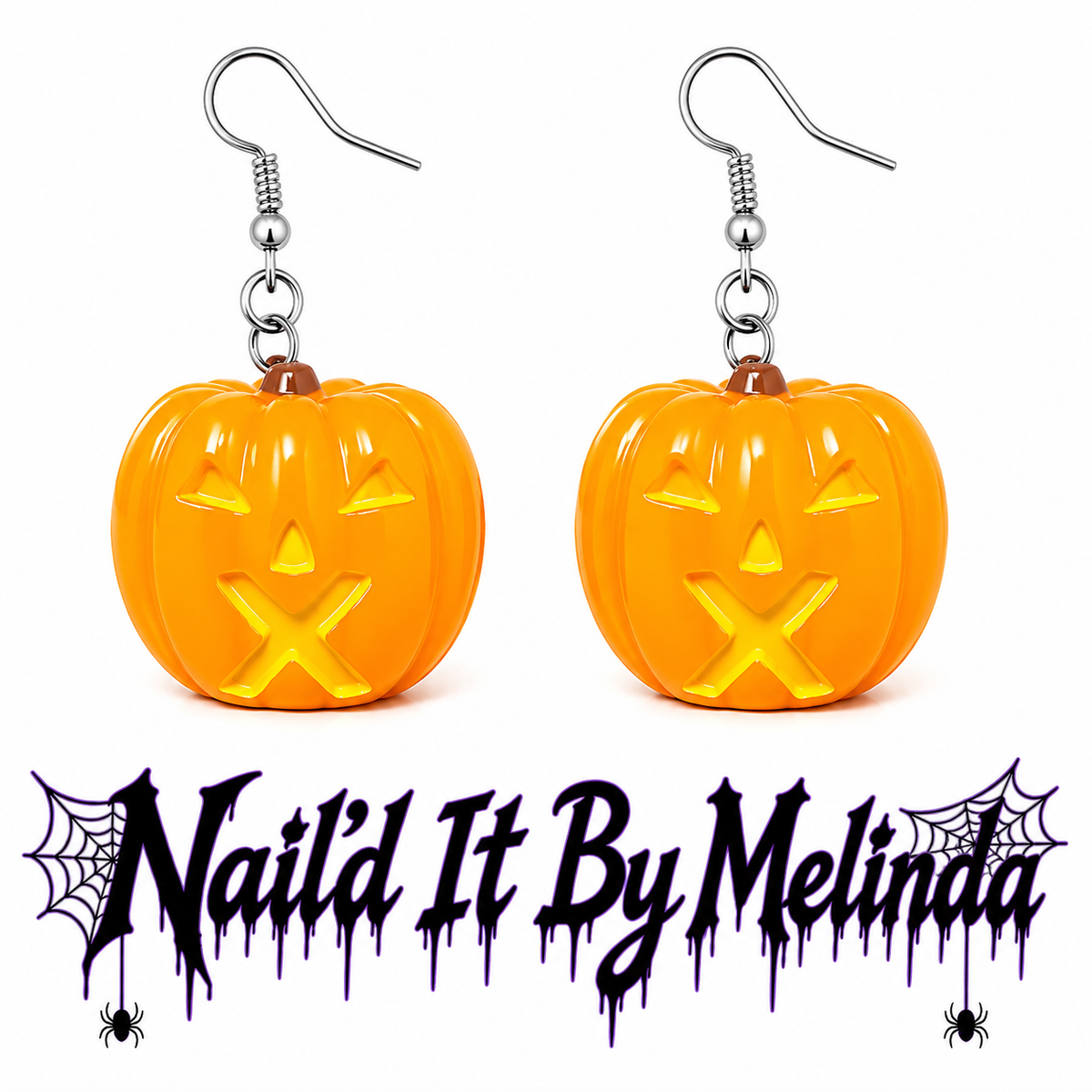 X-eyes jack-o'-lantern Halloween dangle earrings - Nail'd It By Melinda