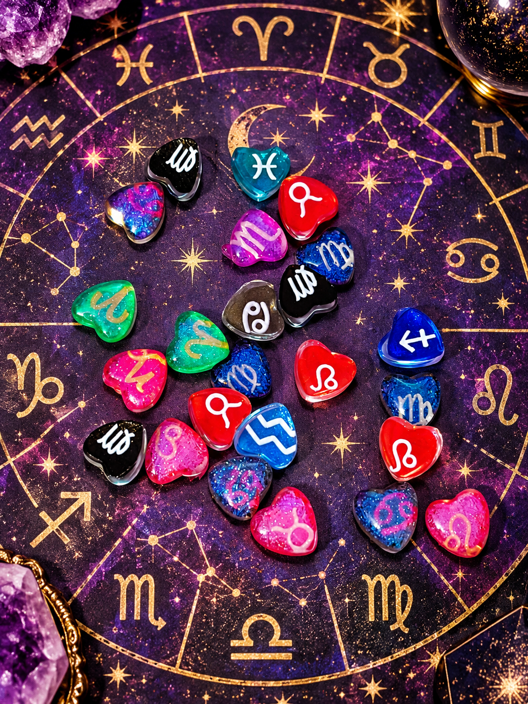 Halloween Zodiac Heart Nail Charms